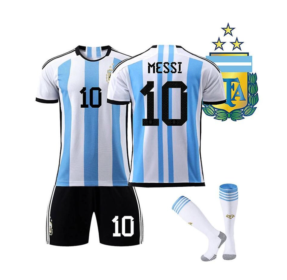 Jalkapallo Pelipaidat Argentiina Messi 10 Lasten Koti (Kolme tähteä) – Lyhythihainen